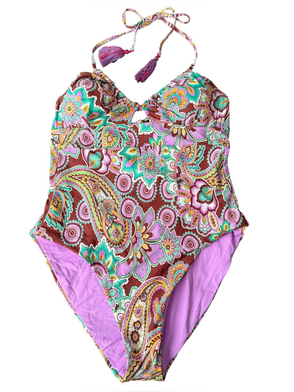 Becca One-Piece Swimsuit Paisley Floral Halter Tankini Style Women's Size Medium